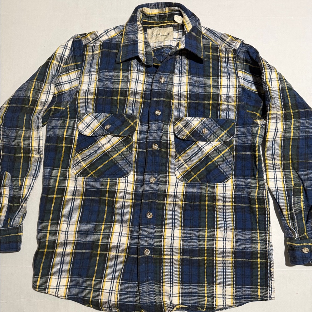Greatland Thick Flannel‎ Blue/Yellow LS Button up, Men's medium #524